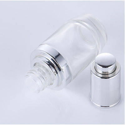 Bottle de fundação de vidro transparente redondo Design simples Impressão de tela de seda Embalagens cosméticas