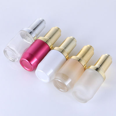 Bottle de fundação de vidro transparente redondo Design simples Impressão de tela de seda Embalagens cosméticas